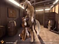 Muscular horse getting a blowjob from a furry zoo fox